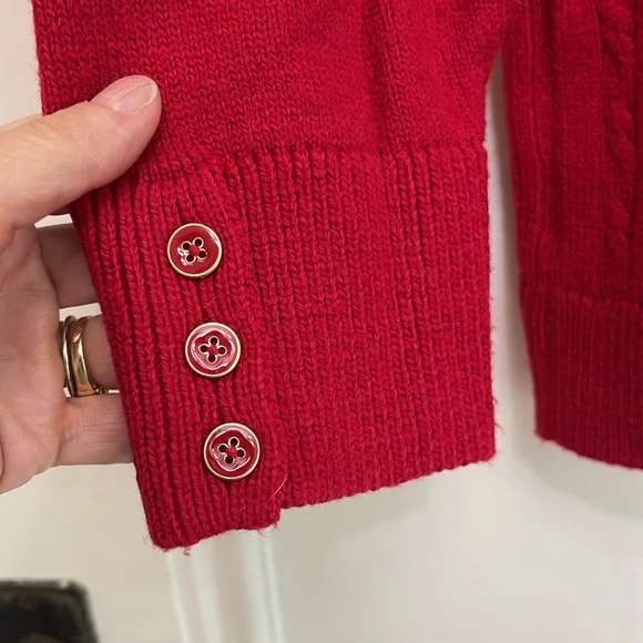 Talbots Cable Knit Long Sleeve Sweater with Button Detailed Sleeves Red 2X - Picture 5 of 8